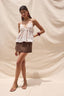 Sky to Moon - Cocoa Floral Eyelet Lace Ruffle Trim Cami Top