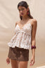 Sky to Moon - Cocoa Floral Eyelet Lace Ruffle Trim Cami Top
