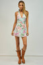 Sky to Moon - Floral Halter Open Back Waist Tie Mini Dress