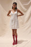 Sky to Moon - Striped Floral Open Back Tie Plain Mini Dress