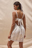 Sky to Moon - Striped Floral Open Back Tie Plain Mini Dress
