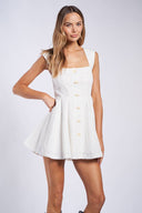 Sky to Moon - Linen Ribbon-Shaped Button Mini Dress