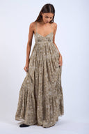 Sky to Moon - Khaki Floral Open Back Maxi Dress