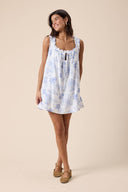 Sky to Moon - Blue Graphic Wide Strap Mini Swing Dress