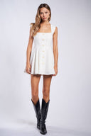 Sky to Moon - Linen Ribbon-Shaped Button Mini Dress