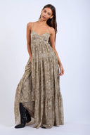 Sky to Moon - Khaki Floral Open Back Maxi Dress