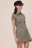 Sky to Moon - Vintage Checker Collar Short Sleeve Mini Dress