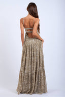 Sky to Moon - Khaki Floral Open Back Maxi Dress