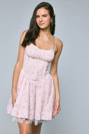 Sky to Moon - Pale Pastel Floral Lace Down Fit & Flare Mini Dress