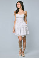 Sky to Moon - Pale Pastel Floral Lace Down Fit & Flare Mini Dress