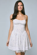 Sky to Moon - Pale Pastel Floral Lace Down Fit & Flare Mini Dress