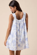 Sky to Moon - Blue Graphic Wide Strap Mini Swing Dress