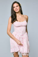 Sky to Moon - Pale Pastel Floral Lace Down Fit & Flare Mini Dress