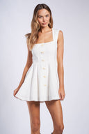 Sky to Moon - Linen Ribbon-Shaped Button Mini Dress
