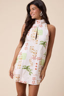 Sky to Moon - Vintage Print Turtle Neck Mini Dress