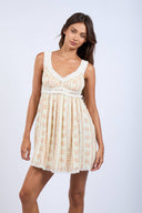 Sky to Moon - Vintage Chenille Jacquard Ruffle Lace Mini Dress