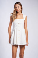 Sky to Moon - Linen Ribbon-Shaped Button Mini Dress
