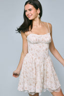 Sky to Moon - Pale Pastel Floral Lace Down Fit & Flare Mini Dress