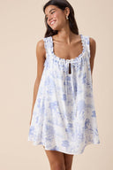 Sky to Moon - Blue Graphic Wide Strap Mini Swing Dress