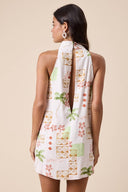 Sky to Moon - Vintage Print Turtle Neck Mini Dress