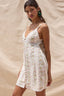 Sky to Moon - Striped Floral Open Back Tie Plain Mini Dress