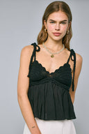 Sky to Moon - Crochet Tie Strap Ruffle Top